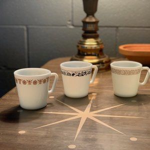 Vintage Pyrex coffee mugs - 3 different designs